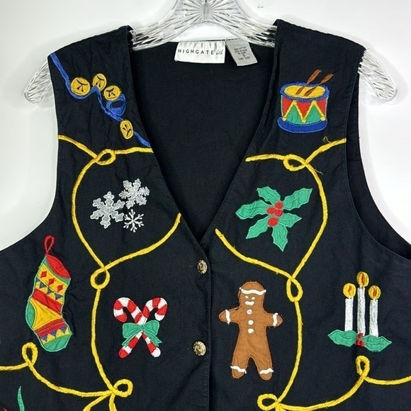 Vintage Highgate Ltd. Black Christmas Vest Size Small 90s - Picture 2 of 8